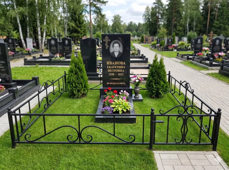 Зелёный газон на могильном участке в Краснодаре