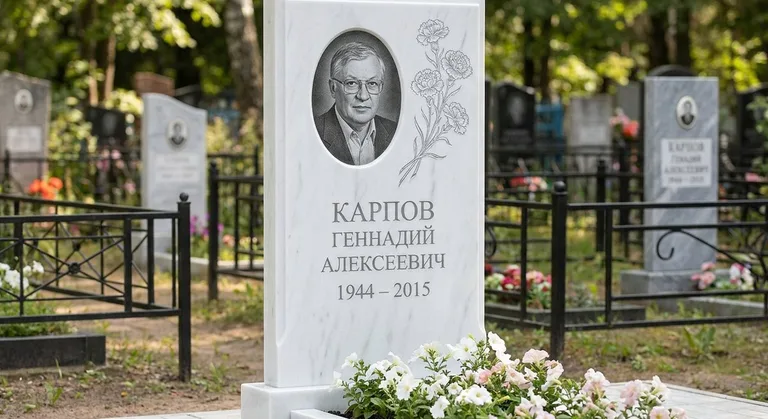 Памятник с гравировкой гвоздик — выполненная работа «Карпов» в Краснодаре