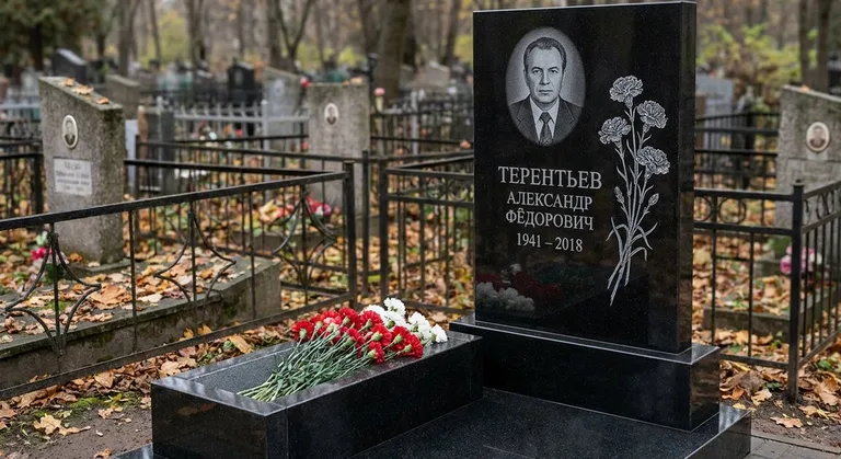Памятник с гравировкой гвоздик — выполненная работа «Терентьев» в Краснодаре
