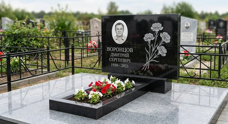 Памятник с гравировкой гвоздик — выполненная работа «Воронцов» в Краснодаре