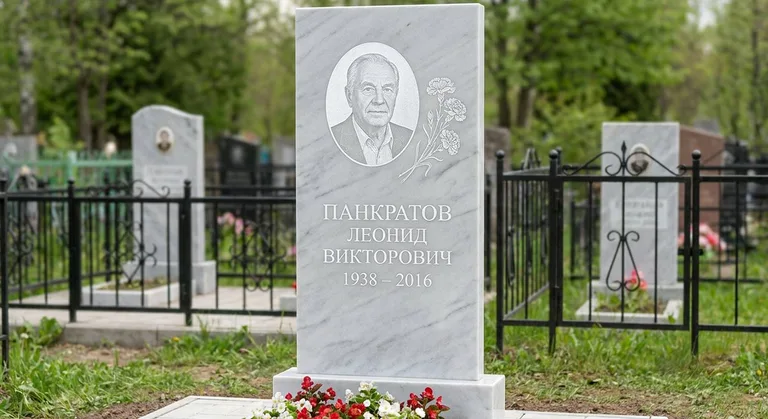 Памятник с гравировкой гвоздик — выполненная работа «Панкратов» в Краснодаре