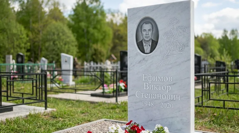 Памятник с гравировкой гвоздик — выполненная работа «Ефимов» в Краснодаре