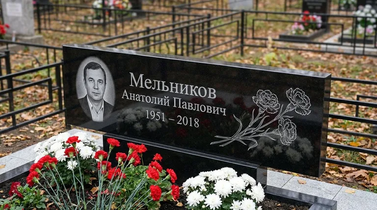 Памятник с гравировкой гвоздик — выполненная работа «Мельников» в Краснодаре