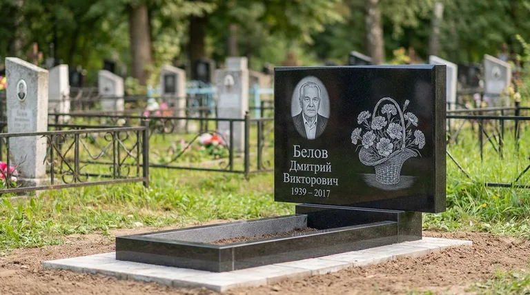 Памятник с гравировкой гвоздик — выполненная работа «Белов» в Краснодаре