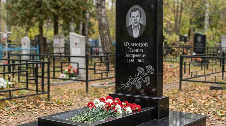 Памятник с гравировкой гвоздик — выполненная работа «Кузнецов» в Краснодаре