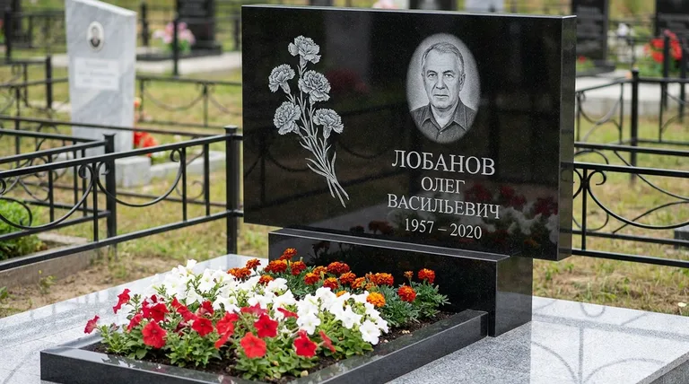 Памятник с гравировкой гвоздик — выполненная работа «Лобанов» в Краснодаре