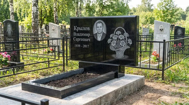 Памятник с гравировкой гвоздик — выполненная работа «Крылов» в Краснодаре