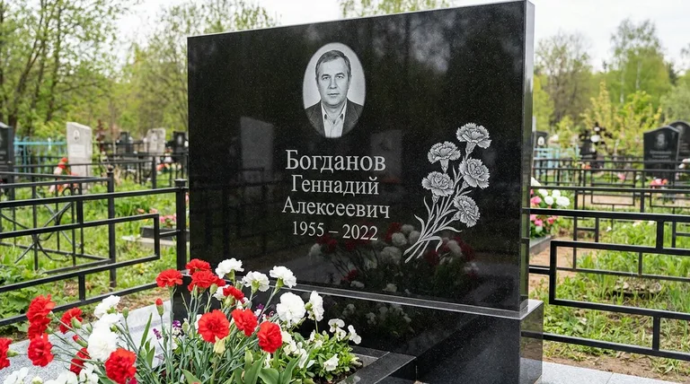 Памятник с гравировкой гвоздик — выполненная работа «Богданов» в Краснодаре