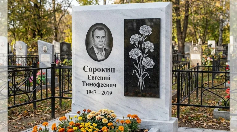 Памятник с гравировкой гвоздик — выполненная работа «Сорокин» в Краснодаре