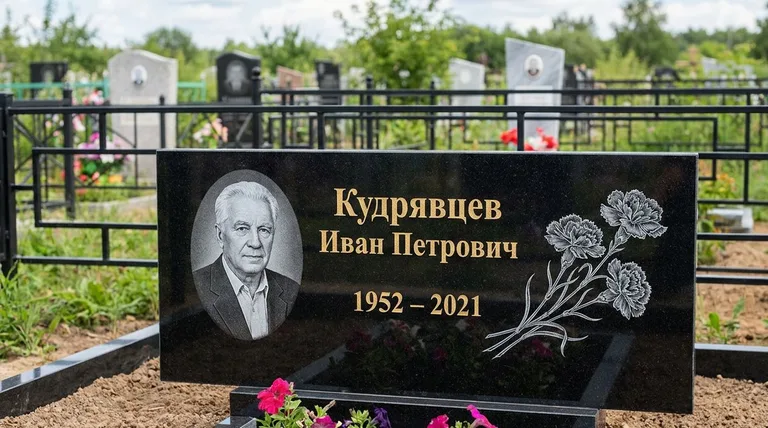 Памятник с гравировкой гвоздик — выполненная работа «Кудрявцев» в Краснодаре