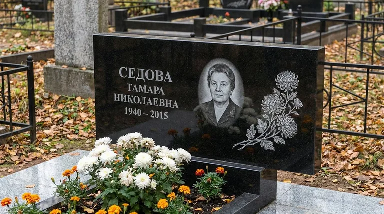 Памятник с гравировкой хризантем — выполненная работа «Седова» в Краснодаре