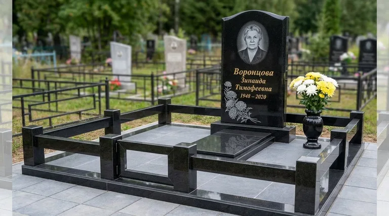 Памятник с гравировкой хризантем — выполненная работа «Воронцова» в Краснодаре