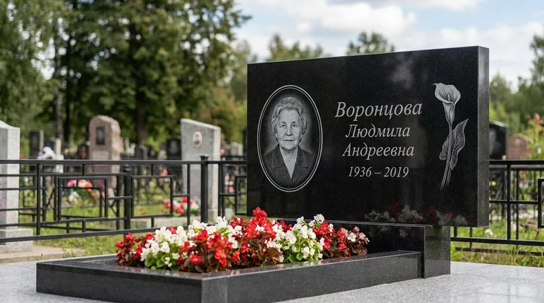 Памятник с гравировкой калл — выполненная работа «Воронцова» в Краснодаре