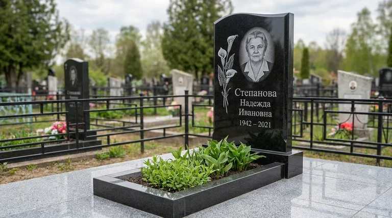 Памятник с гравировкой калл — выполненная работа «Степанова» в Краснодаре