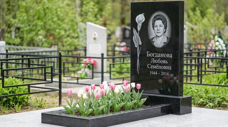 Памятник с гравировкой калл — выполненная работа «Богданова» в Краснодаре