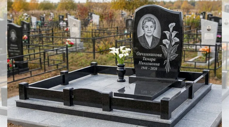 Памятник с гравировкой калл — выполненная работа «Овчинникова» в Краснодаре