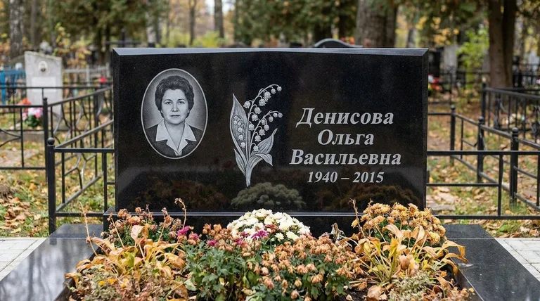 Памятник с гравировкой ландышей — выполненная работа «Денисова» в Краснодаре