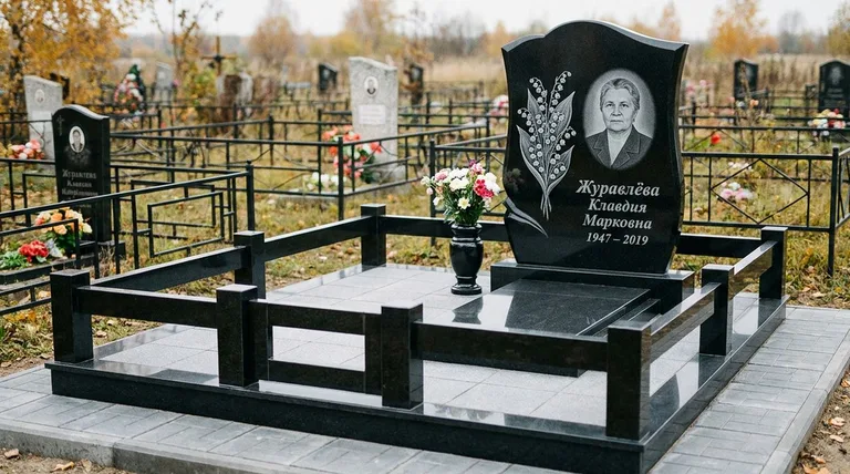 Памятник с гравировкой ландышей — выполненная работа «Журавлёва» в Краснодаре
