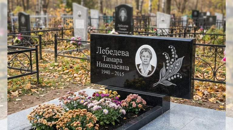 Памятник с гравировкой ландышей — выполненная работа «Лебедева» в Краснодаре
