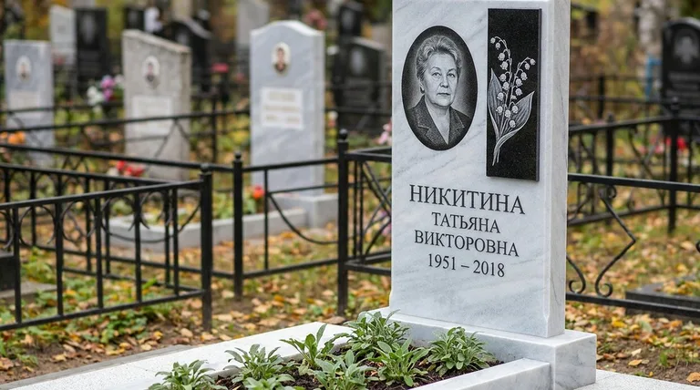 Памятник с гравировкой ландышей — выполненная работа «Никитина» в Краснодаре