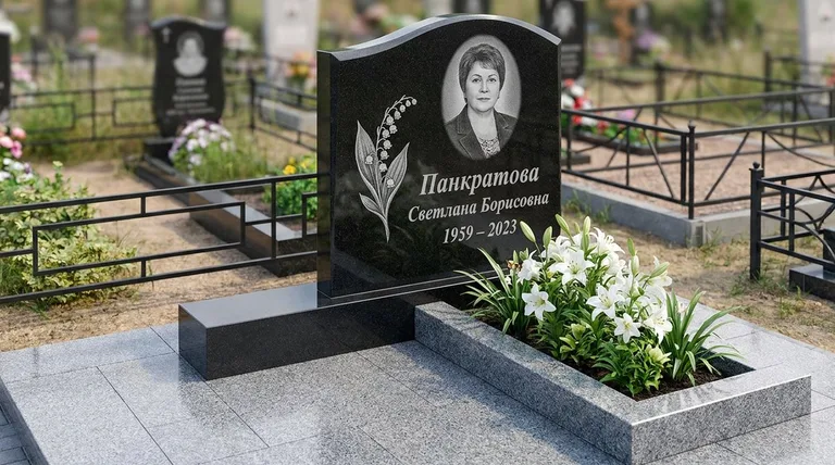 Памятник с гравировкой ландышей — выполненная работа «Панкратова» в Краснодаре