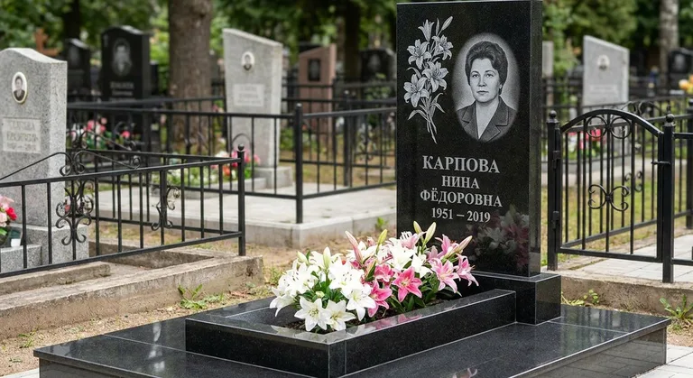 Памятник с гравировкой лилий — выполненная работа «Карпова» в Краснодаре