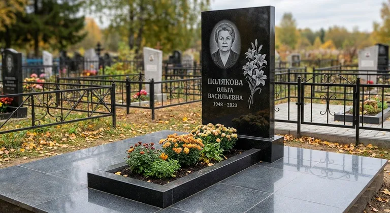 Памятник с гравировкой лилий — выполненная работа «Полякова» в Краснодаре