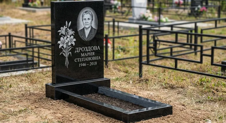 Памятник с гравировкой лилий — выполненная работа «Дроздова» в Краснодаре
