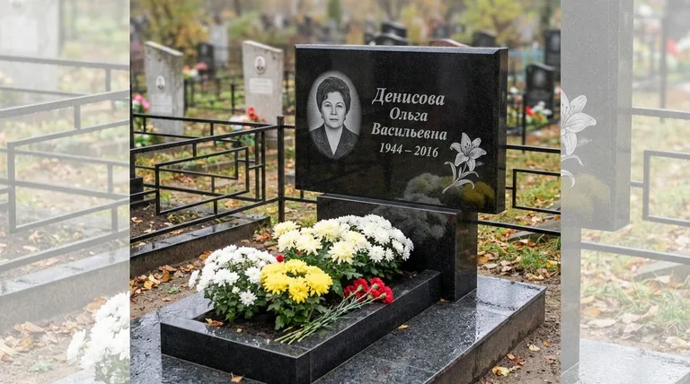 Памятник с гравировкой лилий — выполненная работа «Денисова» в Краснодаре