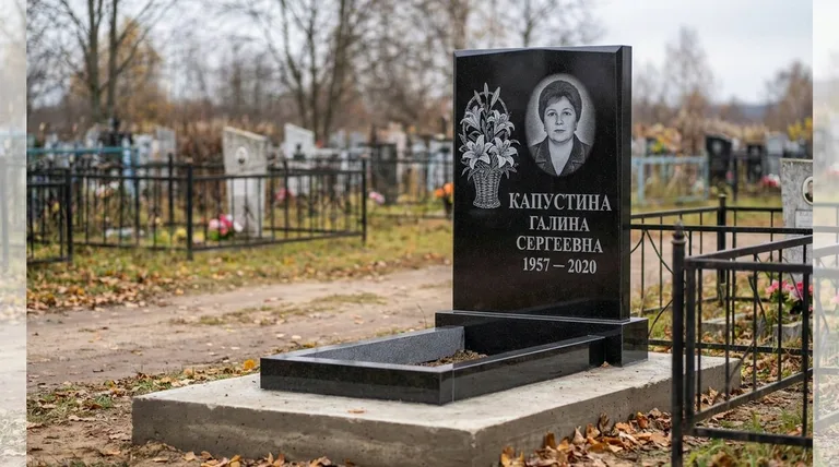 Памятник с гравировкой лилий — выполненная работа «Капустина» в Краснодаре