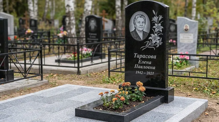 Памятник с гравировкой лилий — выполненная работа «Тарасова» в Краснодаре