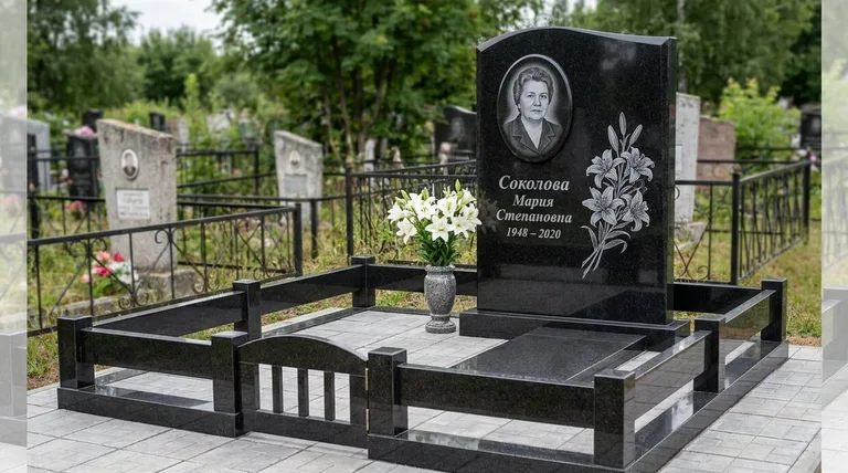 Памятник с гравировкой лилий — выполненная работа «Соколова» в Краснодаре