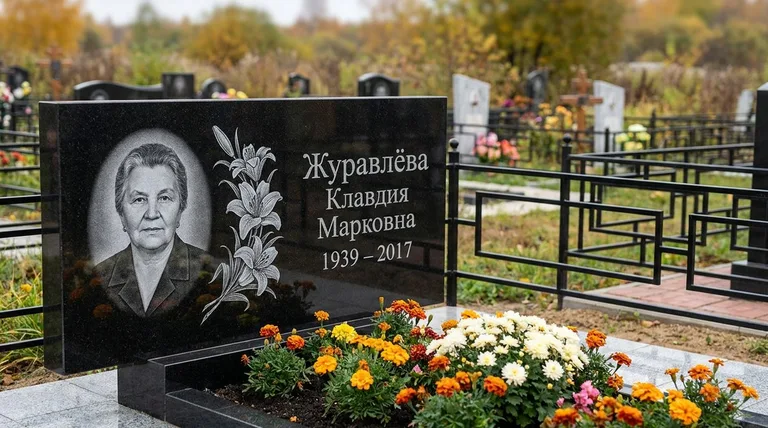 Памятник с гравировкой лилий — выполненная работа «Журавлёва» в Краснодаре