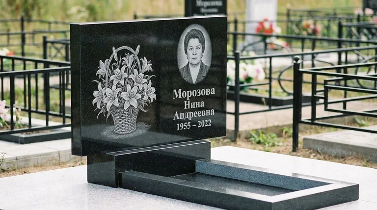 Памятник с гравировкой лилий — выполненная работа «Морозова» в Краснодаре