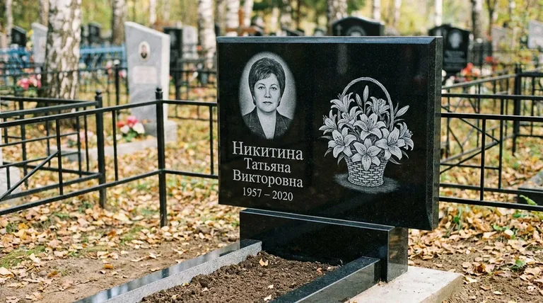 Памятник с гравировкой лилий — выполненная работа «Никитина» в Краснодаре