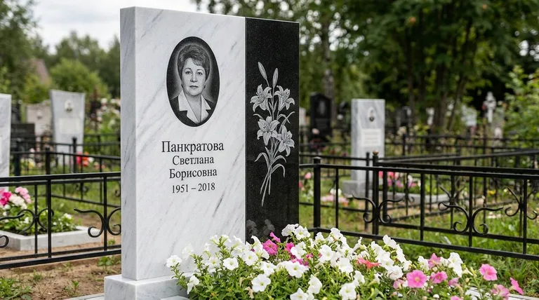 Памятник с гравировкой лилий — выполненная работа «Панкратова» в Краснодаре