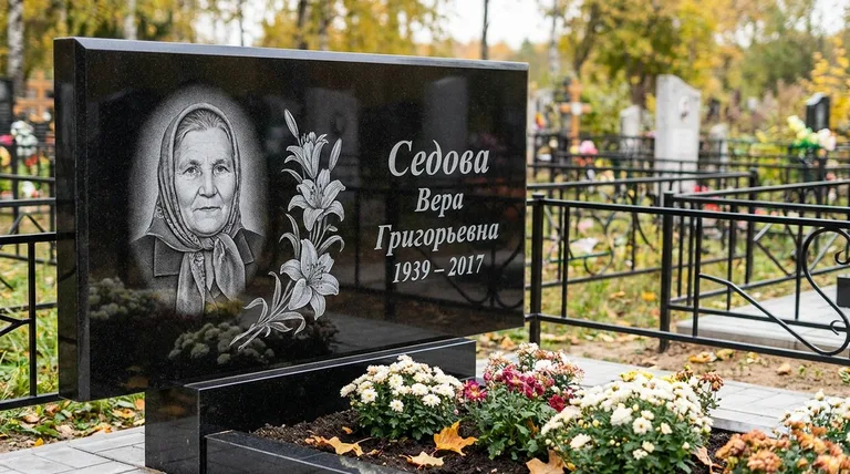 Памятник с гравировкой лилий — выполненная работа «Седова» в Краснодаре