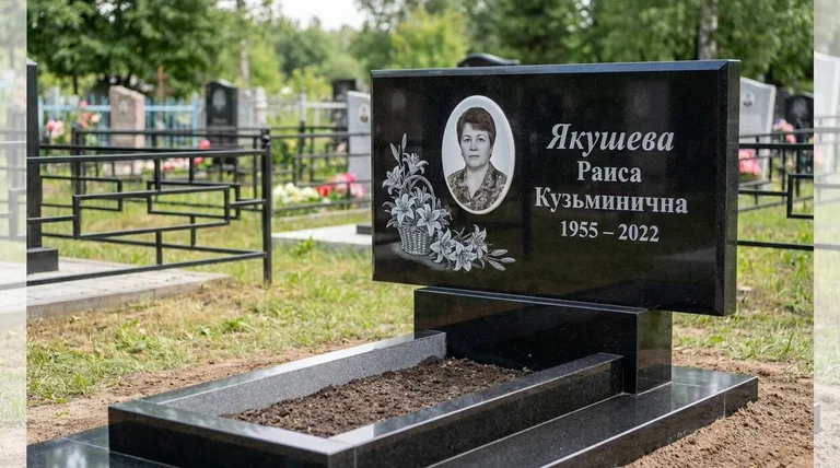 Памятник с гравировкой лилий — выполненная работа «Якушева» в Краснодаре