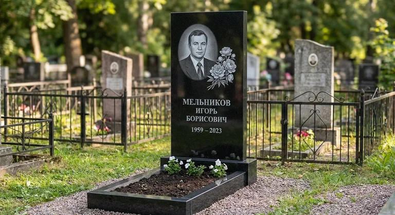 Памятник с гравировкой пионов — выполненная работа «Мельников» в Краснодаре