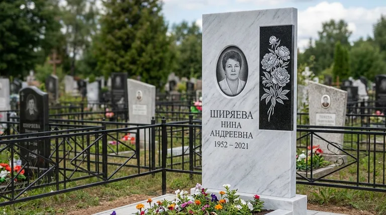 Памятник с гравировкой пионов — выполненная работа «Ширяева» в Краснодаре