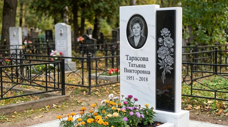 Памятник с гравировкой пионов — выполненная работа «Тарасова» в Краснодаре