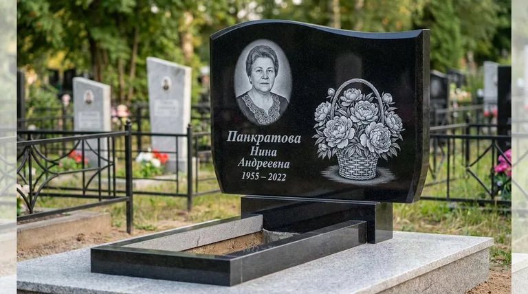 Памятник с гравировкой пионов — выполненная работа «Панкратова» в Краснодаре