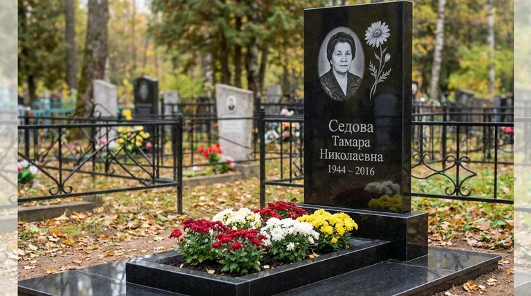 Памятник с гравировкой ромашек — выполненная работа «Седова» в Краснодаре