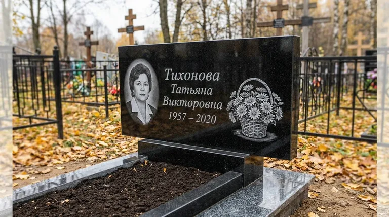 Памятник с гравировкой ромашек — выполненная работа «Тихонова» в Краснодаре