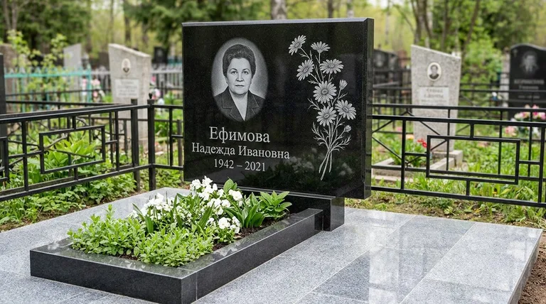 Памятник с гравировкой ромашек — выполненная работа «Ефимова» в Краснодаре