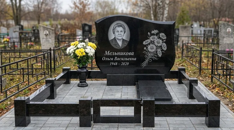 Памятник с гравировкой ромашек — выполненная работа «Мельникова» в Краснодаре