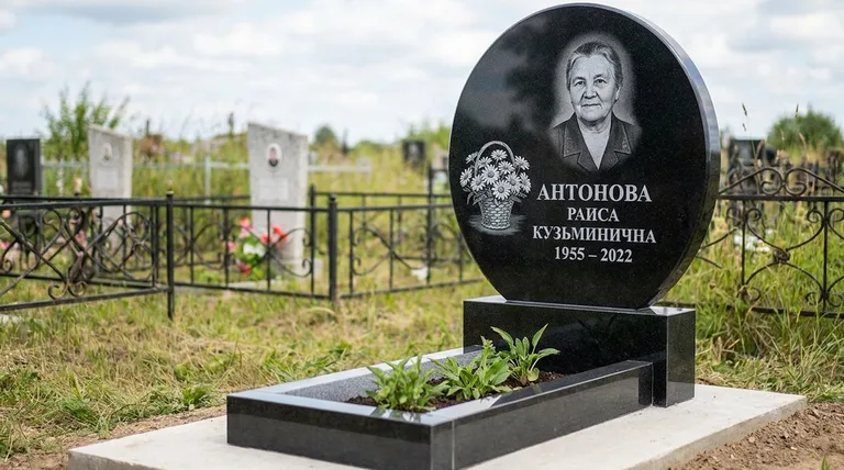 Памятник с гравировкой ромашек — выполненная работа «Антонова» в Краснодаре