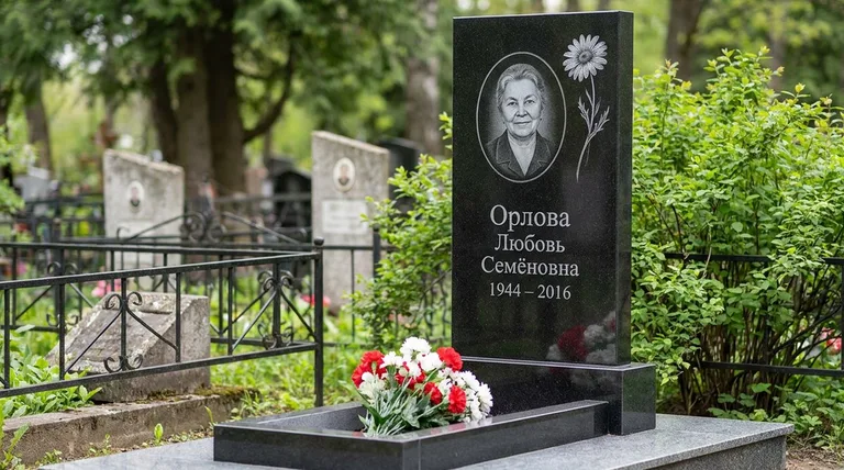 Памятник с гравировкой ромашек — выполненная работа «Орлова» в Краснодаре