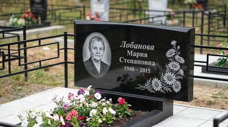 Памятник с гравировкой ромашек — выполненная работа «Лобанова» в Краснодаре