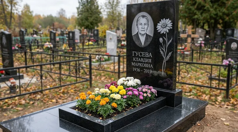 Памятник с гравировкой ромашек — выполненная работа «Гусева» в Краснодаре